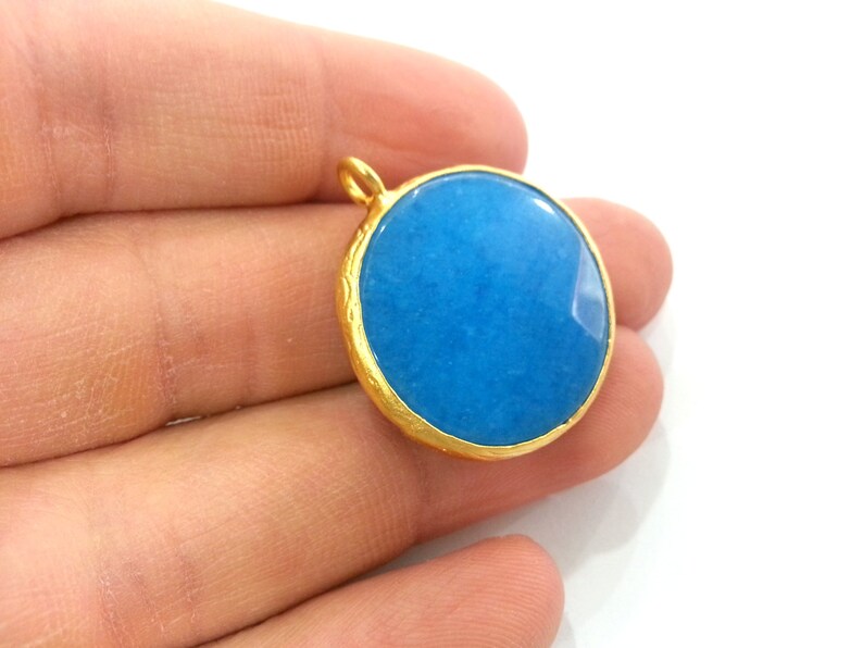 Gold Plated Bezel G1932 26 mm Blue Pendants