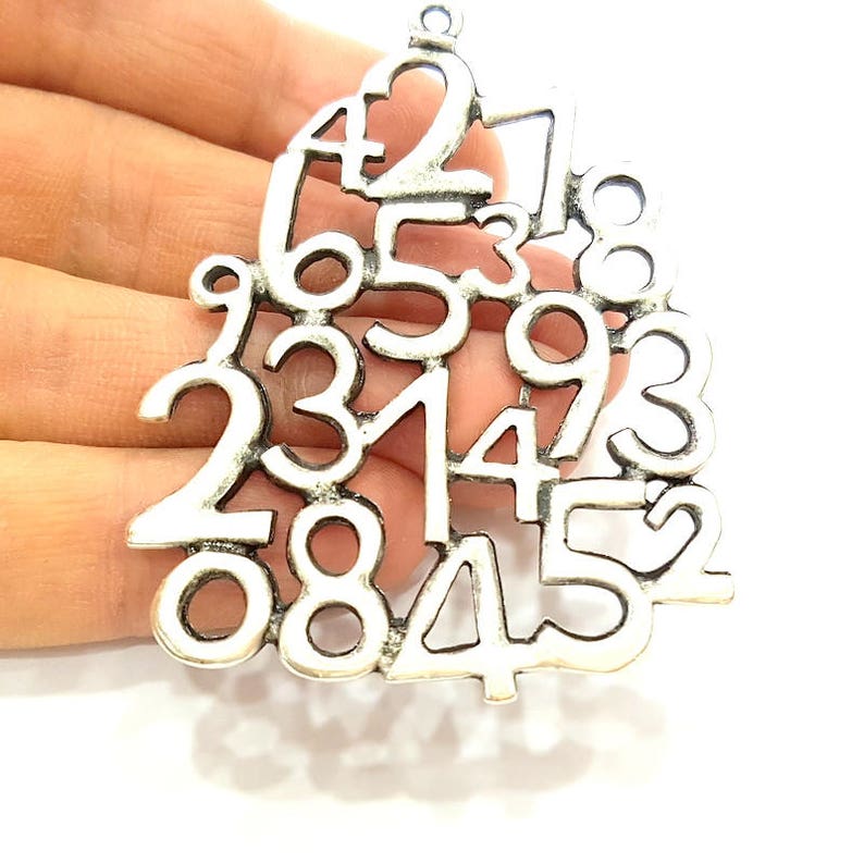 Silver Numbers Pendant Antique Silver Plated Pendant 71x51mm Etsy