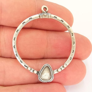 Silver Charms Blank Bezel Resin Bezel Mosaic Mountings Antique Silver Plated Charms (43x36mm) ( 8x6mm Bezel Inner Size) G22162