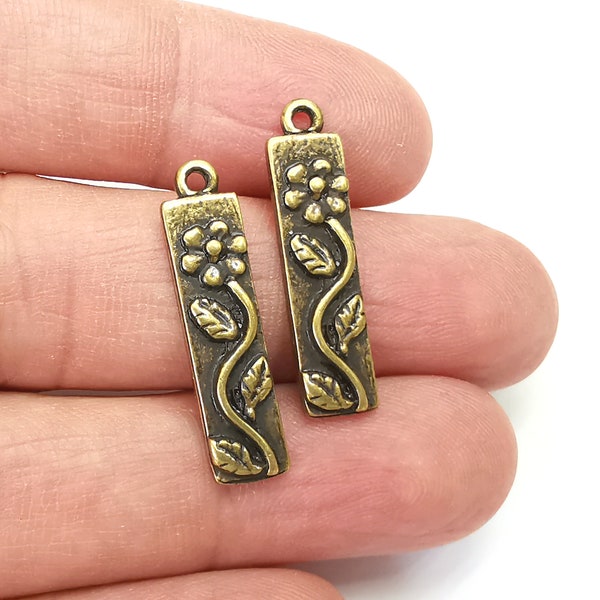 Flower Leaf Charms Branch Plant Pendant Antique Bronze Plated Charms (28x7mm) G27969