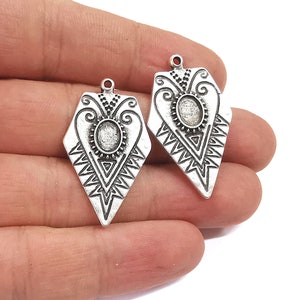 Silver charms Blank bezel Resin bezel Mosaic mountings Antique silver plated charms (37x21mm) ( 8x6mm Bezel Inner Size)  G24037