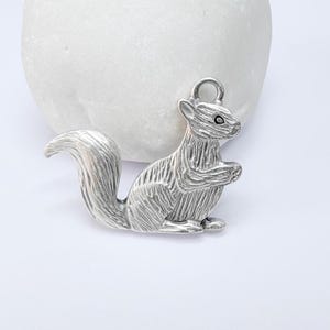 Squirrel Charm, Woodland Animal Pendant, Nature-Inspired Jewelry Making Supply, Cute Handmade Craft, Antique Silver Plated 32x24mm G37010