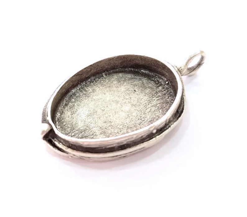 Colgante de plata Base de bisel en blanco Collar de ajuste Montajes en blanco Latón chapado en plata antigua 25x18 mm en blanco G12641 imagen 2