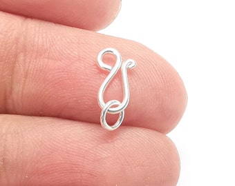 Sterling Silver Hook Clasp, S Hook, Attachment Rings, Hook and eye, Jewelry, Bracelet, Necklace Clasps, 925 Silver Findings (13x5mm) G30429