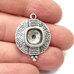 Ethnic Round Charms Blank Resin Bezel Mosaic Mountings Cabochon Setting Antique Silver Plated Charms (31x23mm)(10mm Blank)  G28066