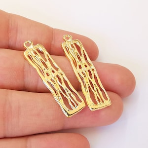 2 Gold Charms Connector 24K Shiny Gold Plated Charms (43x11mm)  G23464