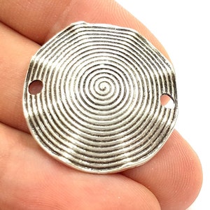 2 Pcs Antique Silver Plated Round Connector Pendants (34x21mm) Antique Silver Plated Metal  G8640