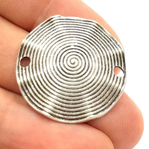 2 Pcs Antique Silver Plated Round Connector Pendants (34x21mm) Antique Silver Plated Metal  G8640