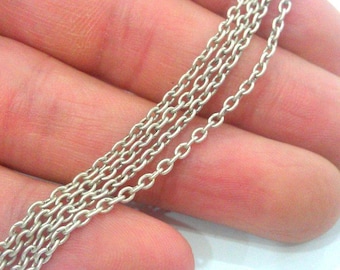 Silver Cable Chain, Necklace Chain, Silver Plated Bracelet Chain, Antique Silver Plated (2x3 mm) G11073