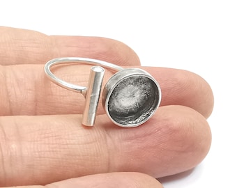 Ring Blanks Silver Rod Round Ring Setting Cabochon Mounting Adjustable Ring Base Bezel Antique Silver Plated Brass  (12 mm) G26626