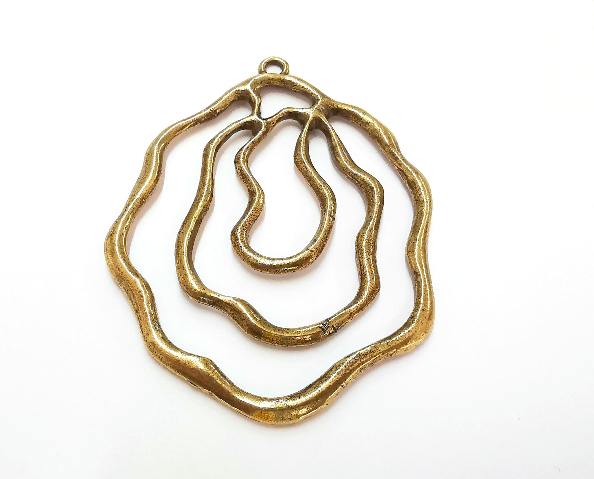 Pendentif Floral En Métal Bronze Avec Oxydes - Style Années 80/90 - Occasion
