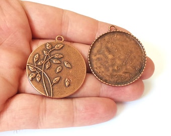 2 Flower pendant blank Antique copper plated pendant (41x37mm) (35mm Blank Size)  G25422