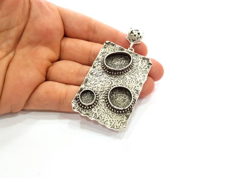 58x38mm G8682 Silver Pendant Blank Bezel Base Setting Necklace Blank Resin Blank Mountings Antique Silver Plated Brass