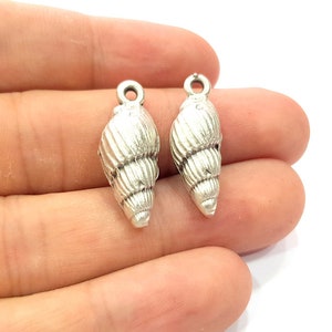 2 Oyster Charms Shell Charm Mussel Charms Sea Ocean Silver Charms Antique Silver Plated Metal (27x11mm) G14465