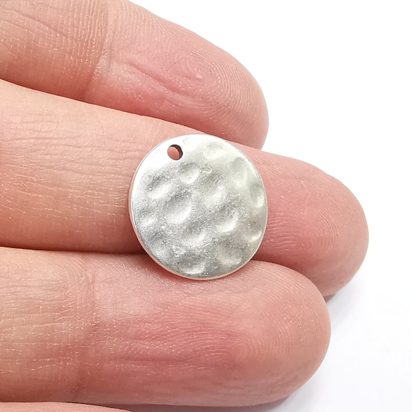 Hammered Disc Charms, Antique Silver Plated Pendant, Earring Charms, Bracelet Charms (16mm) G29488