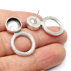Swirl Hoops Blank Earring Bezel Set Base Antique Silver Plated Brass Earring Stud Base (10mm blank) G33279