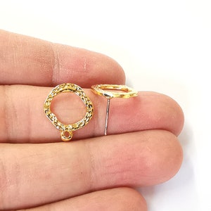 Brushed gold earring base wire with hoop Shiny Gold plated brass findings 1 Pairs (17x15mm) G24260