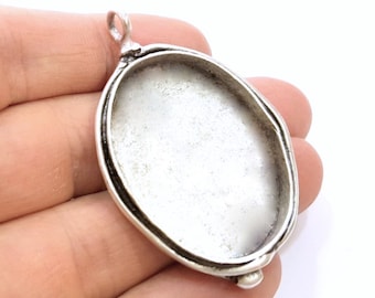 Silver Pendant Blank Bezel Base Setting Necklace Blank Mountings Antique Silver Plated Brass (40x30 mm blank) G13361