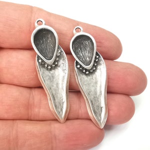 Silver Seed Charms Pendant Antique Silver Plated Charms (51x16mm) (14x10mm) G27939
