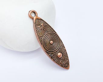 Vintage Sunburst und Spirale Anhänger, Boho Tribal Statement Anhänger, Ethno Boho Ohrhänger, Antikes Kupfer Plated 45 x 14 mm G36666