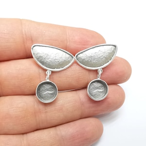 Silver Earring Base, Earring Blank, Ear Settings Bezel, Resin Blank, Cabochon Mountings, Antique Silver Plated Brass (10mm blanks) G35048