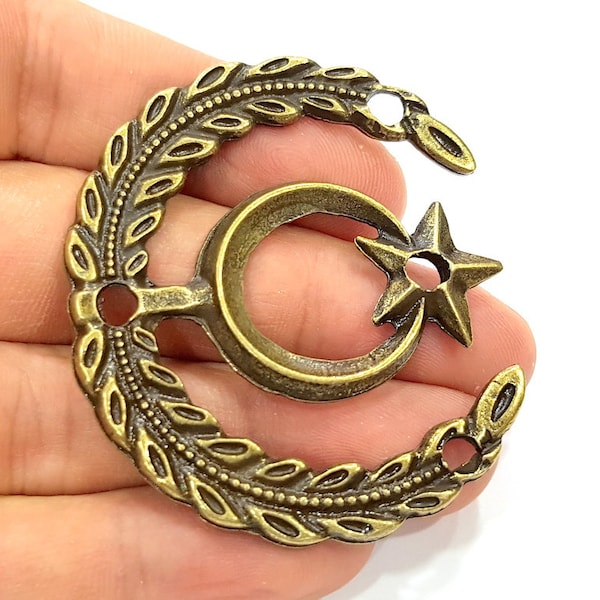 Antique Bronze Pendant Moon and Star Pendant  (55x50mm) G6673