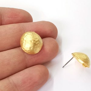 Earring Posts, Earring Stud, Ear Findings, Hammered Gold Plated Brass Domed Base, Earring Materials, Matte Gold, Gold Plated Earring G24066