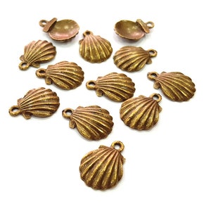 10 Oyster Charms Shell Charm Mussel Charms Sea Ocean Antique Bronze Charm Antique Bronze Plated Metal  (19x14mm) G13167