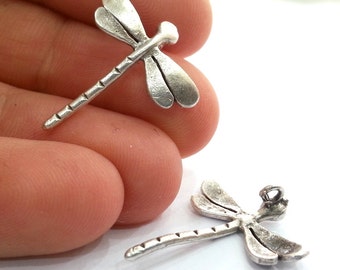 4 Dragonfly Charms Antique Silver Plated Brass (22x20 mm)  G13679