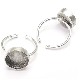 Round Silver Ring Setting Blank Cabochon Mounting Adjustable Ring Base Bezel Antique Silver Plated Brass  (12mm Blank) G27135