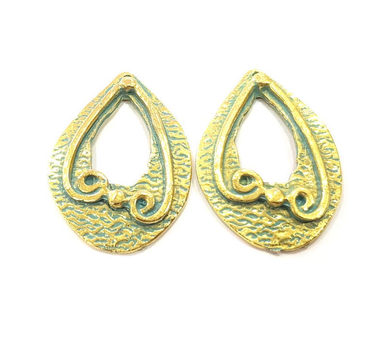 2 Blue Patina Charms Verdigris Charms Antique Blue Charms G9953 Faux Patina over Antique Bronze Tone 43x30mm