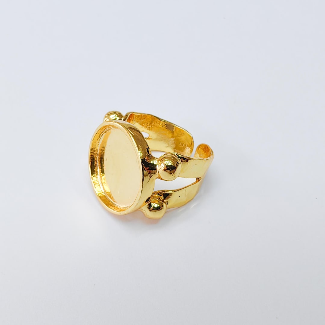 Adjustable Ring Base With 16mm Bezel, Shiny Gold Plated Brass, Nickel ...