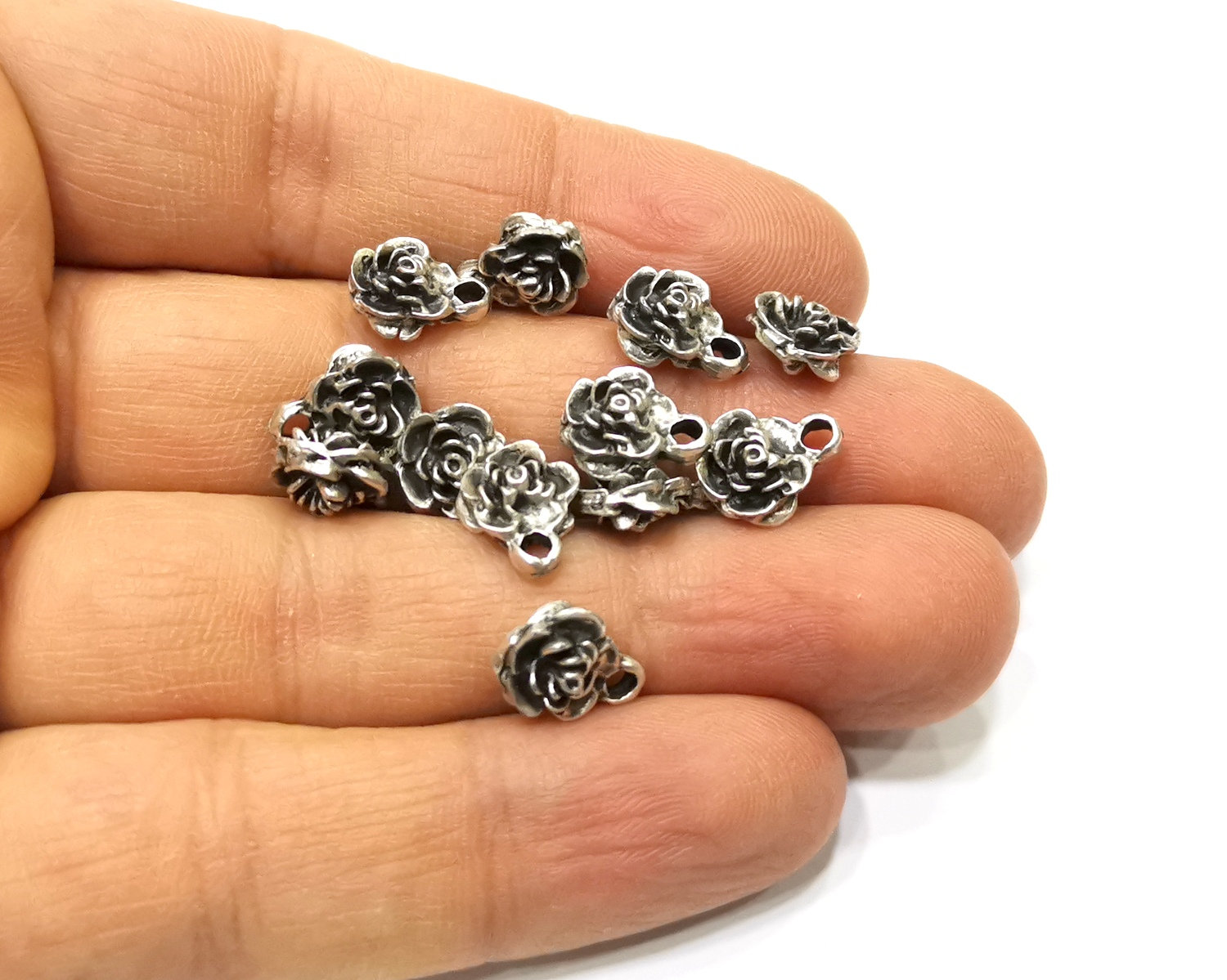 20 Or 50PCs Rose Flower Charms 24mm Antiqued Silver Plated Pendants C0064-10