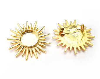 Sun Brooch Holders Pin Brooch Blanks Brooch Bezel Gold Plated Brooch Pin Findings  (16mm Bezel size)  G33119