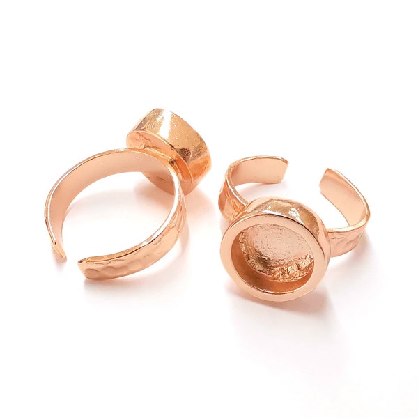 Rose Gold Ring Blank Base Bezel Settings Rose Gold Cabochon Base Mountings Adjustable Resin Ring (10mm Blank)  G19920