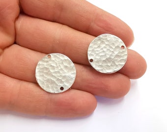 2 Hammered Circle Connector Charms Round Charms Antique Silver Plated Brass Charms  (25 mm)  G20355
