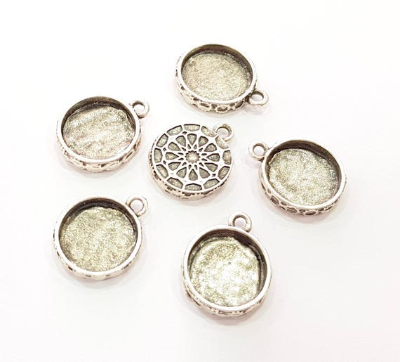 4 Silver Pendant Blank Mosaic Base Blank inlay Blank Necklace Blank Resin Blank Mountings Antique Silver Plated G8929 17mm blank