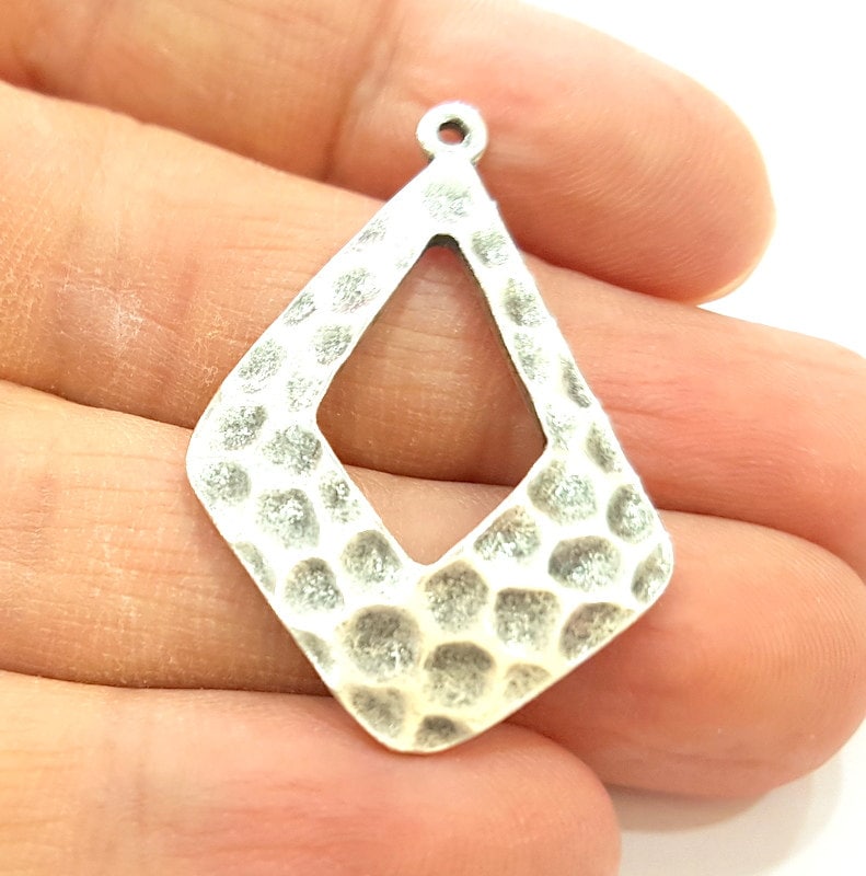 Pendentif Vintage En Métal Argenté Et émail Avec Boucles D'oreilles Assorties - Parure Complète B31