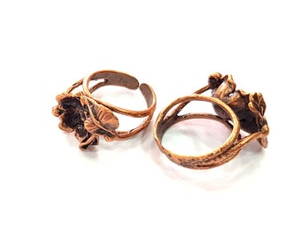 Ajustes de anillo de cobre inlay anillo en blanco anillo de mosaico en blanco marco base montajes de cabujón (10 mm en blanco) cobre antiguo chapado en latón G13383
