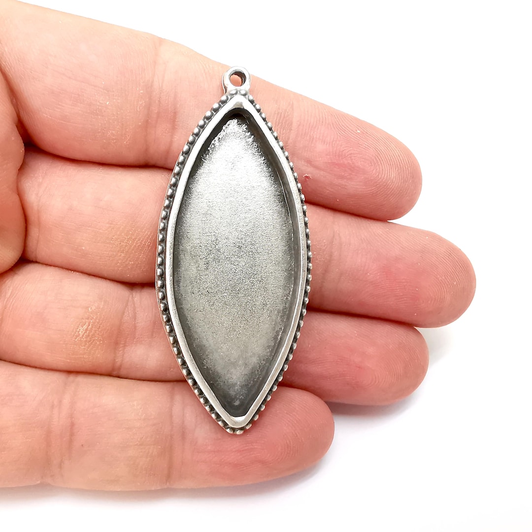 Silver Marquise Charms Blank, Charms Base, Cabochon Bezel, Inlay ...