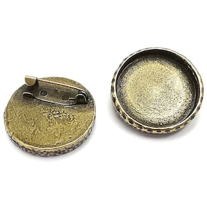 Hammered Brooch Holders Pin Brooch Blanks Brooch Bezel Antique Bronze Plated Brooch Pin Findings  (25mm Bezel size)  G29811