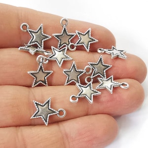 10 Star charms Antique silver plated charm (14x12mm) G24612