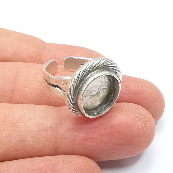 Ring Blank Setting, Cabochon Mounting, Adjustable Resin Ring Base Bezels, Antique Silver Plated (12mm) G29897