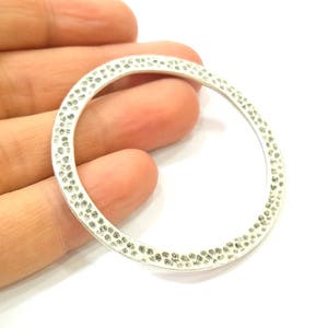 Silver Large Circle Connector Pendant Hammered Round Antique Silver Plated (58mm) G14438