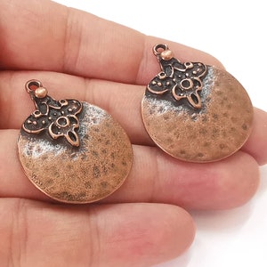 Hammered round ethnic charm Antique copper plated charms (38x30mm) G25723