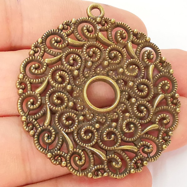 Filigree Round Pendant Antique Bronze Plated Pendant (52x48mm) G22756