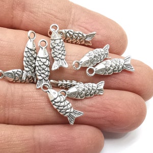 10 Fish (Double Sided) Charms Antique Silver Plated Charms (19x6mm)  G27398