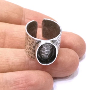 Silber Ring Fassung Harz Ring Rohling Cabochon Basis Inlay Ring Montage Einstellbare Ring Lünette (14x10mm)Antik versilbert Messing G19714
