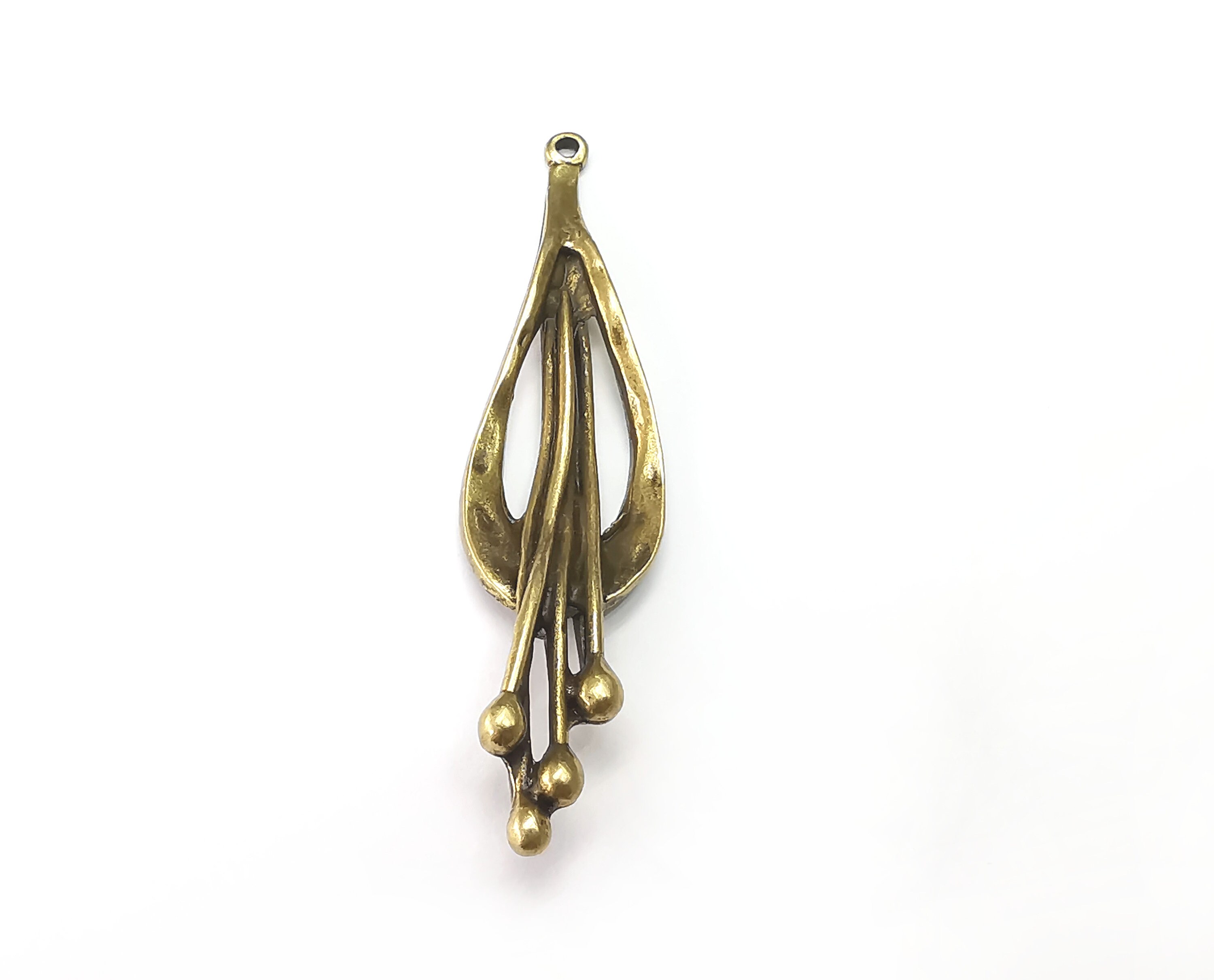 Flower Seeds Charms, Antique Bronze Plated Dangle Charms (67x16mm