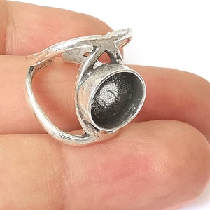 Silver ring setting blank cabochon mounting Adjustable ring base bezel Antique Silver Plated Brass  (10mm) G26046